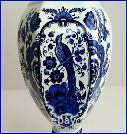 DELFT PAIR OF VASES PEACOCK DECOR by BOCH ROYAL SPHINX HOLLAND