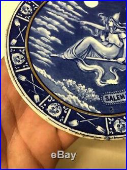 Daniel Low & Co Souvenir Blue & White 1692 Salem Witch Staffordshire Plate 6