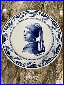 Delft Blue & White Plate Girl with a Pearl Earring Naar J. Vermeer Signed Back