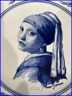 Delft Blue & White Plate Girl with a Pearl Earring Naar J. Vermeer Signed Back