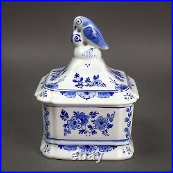 Delft Dutch Blue De Porceleyne Fles Pottery Trinket Tobacco Box Lid Bird Floral