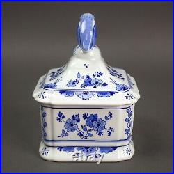 Delft Dutch Blue De Porceleyne Fles Pottery Trinket Tobacco Box Lid Bird Floral