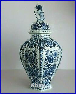 Delft Ginger Jar Lidded Vase 15.4inches Hand Painted Excellent