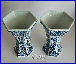 Delft Pair Of Chalice Vases Hand Painted Excellent Free Shipping