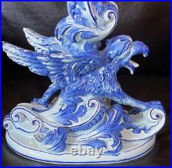 Delft Vintage Blue & White Griffin & Poseidon Rare Centerpiece Maritime Scene