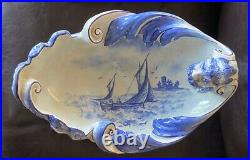 Delft Vintage Blue & White Griffin & Poseidon Rare Centerpiece Maritime Scene