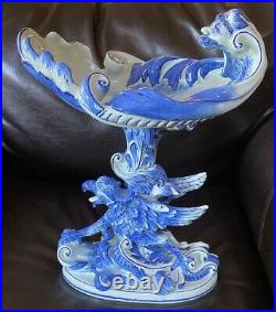 Delft Vintage Blue & White Griffin & Poseidon Rare Centerpiece Maritime Scene