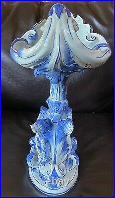 Delft Vintage Blue & White Griffin & Poseidon Rare Centerpiece Maritime Scene