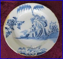 Delft blue & white tin glaze vintage Georgian antique wall plate charger B