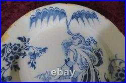 Delft blue & white tin glaze vintage Georgian antique wall plate charger B
