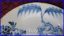 Delft blue & white tin glaze vintage Georgian antique wall plate charger B