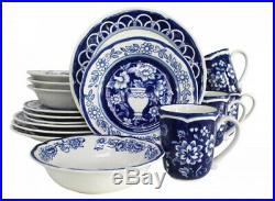 Dinnerware Set Blue White Circle Plate Dishes Kitchen Service Dining Ware 16Pc