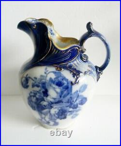 Doulton Burslem flow blue pitcher w basin Gloire de Dejon gold accent