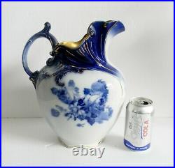 Doulton Burslem flow blue pitcher w basin Gloire de Dejon gold accent