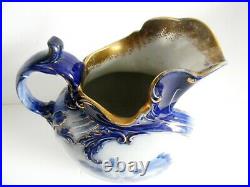 Doulton Burslem flow blue pitcher w basin Gloire de Dejon gold accent
