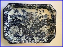 EARLY CHINESE EXPORT PORCELAIN TRAY PLATTER BLUE AND WHITE CRACKLEWARE 16 x 12