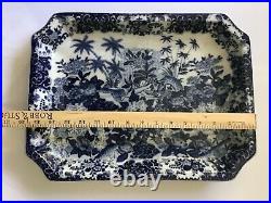 EARLY CHINESE EXPORT PORCELAIN TRAY PLATTER BLUE AND WHITE CRACKLEWARE 16 x 12