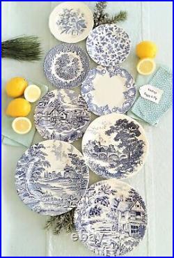 EIGHT Blue and White Plates/Dishes. Mismatched Blue & White Transferware Plates