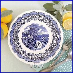 EIGHT Blue and White Transferware Plates. Mix and Match Vintage Plate Set