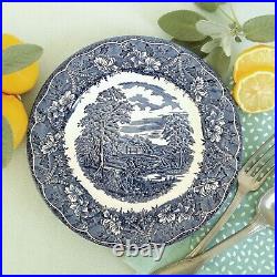 EIGHT Blue and White Transferware Plates. Mix and Match Vintage Plate Set