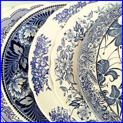 EIGHT Mismatched Blue and White Transferware Plates/Dishes. Mix and Match Plates