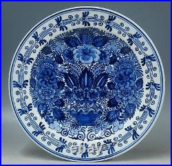@ EXCELLENT @ Ram Arnhem handpainted blue & white floral Delft charger ca 1935