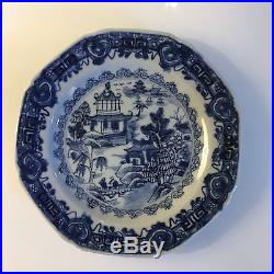 EXCEPTIONAL set of 6 ANTIQUE Chinese hand-painted octagonal blue & white plates