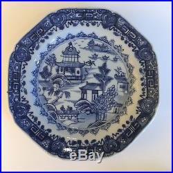EXCEPTIONAL set of 6 ANTIQUE Chinese hand-painted octagonal blue & white plates