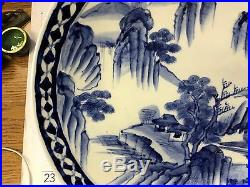 Early Japanese Signed Arita Ko-Imari Chinese Blue White Ceramic Porcelain Charge