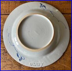 Early Qing Dynasty plates x2, Qianlong Emperor, 1700s, blue white, 8.5 inch