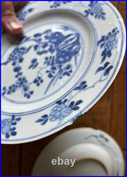 Early Qing Dynasty plates x2, Qianlong Emperor, 1700s, blue white, 8.5 inch