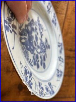 Early Qing Dynasty plates x2, Qianlong Emperor, 1700s, blue white, 8.5 inch