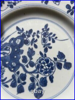 Early Qing Dynasty plates x2, Qianlong Emperor, 1700s, blue white, 8.5 inch