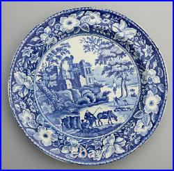 Early Staffordshire antique English pottery Ruins B&W transferware Plate C. 1800+