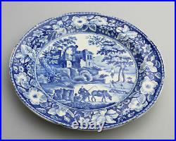 Early Staffordshire antique English pottery Ruins B&W transferware Plate C. 1800+