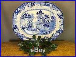 Early Victorian Ironstone Blue & White Meat / Turkey Plate