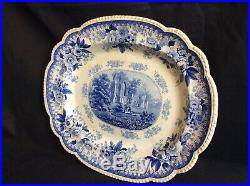 Early Victorian Staffordshire Blue & White Meat Platter Plate Ruins Design