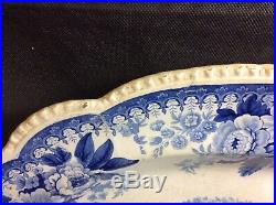 Early Victorian Staffordshire Blue & White Meat Platter Plate Ruins Design