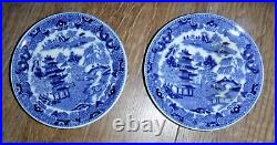 Early Wedgwood Blue & White Willow Pattern Miniature Tea Set & Dinner Plates