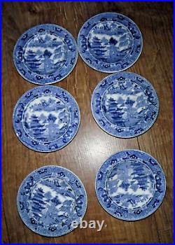 Early Wedgwood Blue & White Willow Pattern Miniature Tea Set & Dinner Plates