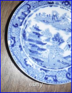 Early Wedgwood Blue & White Willow Pattern Miniature Tea Set & Dinner Plates