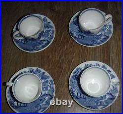 Early Wedgwood Blue & White Willow Pattern Miniature Tea Set & Dinner Plates