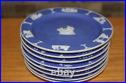 Eight Antique Wedgwood Cobalt Blue Jasper Ware 6 Dessert Plates (c. 1920)