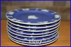 Eight Antique Wedgwood Cobalt Blue Jasper Ware 6 Dessert Plates (c. 1920)