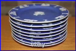 Eight Antique Wedgwood Cobalt Blue Jasper Ware 6 Dessert Plates (c. 1920)