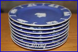 Eight Antique Wedgwood Cobalt Blue Jasper Ware 6 Dessert Plates (c. 1920)