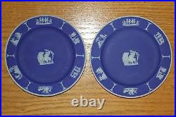 Eight Antique Wedgwood Cobalt Blue Jasper Ware 6 Dessert Plates (c. 1920)