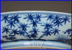 Elegant Antique Chinese Blue And White Porcelain Plate Marked Xuande I3781
