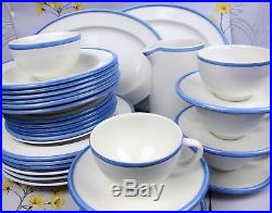 Everyday HABITAT Dinner Service/Set for 6. White, blue edge. Plates bowls cups