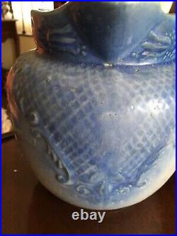 Extremely Rare Daisy Blue and White Salt Glazed Stoneware Pitcher